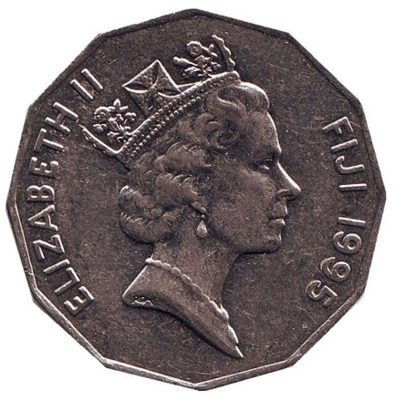 Монета 50 центов. 1995 год, Фиджи. Фиджийское каноэ Такиа (Каунитони).