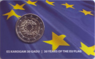 Монета 2 евро. 2015 год, Латвия. (в коинкарте!) 30 лет Флагу Европы.