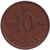 Монета 10 пенни. 1934 год, Финляндия. Монета 10 пенни. 1934 год, Финляндия.