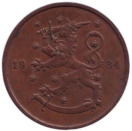 Монета 10 пенни. 1934 год, Финляндия.