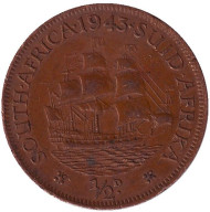 Монета 1/2 пенни, 1943 год, Южная Африка. Корабль "Дромедарис".