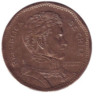 Монета 50 песо. 2001 год, Чили. Бернардо О’Хиггинс. Монета 50 песо. 2001 год, Чили. Бернардо О’Хиггинс.