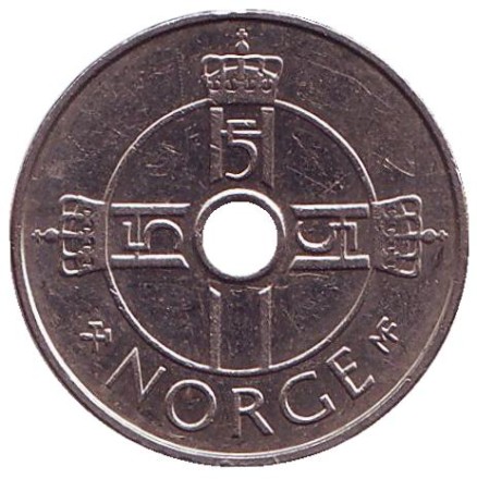 Монета 1 крона. 2004 год, Норвегия. Птица на виноградной лозе. Монета 1 крона. 2004 год, Норвегия. Птица на виноградной лозе.