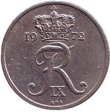 Монета 10 эре. 1972 год, Дания.