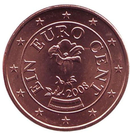 Монета 1 цент, 2008 год, Австрия.