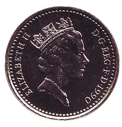 Монета 5 пенсов. 1990 год, Великобритания. Новый тип. BU. Монета 5 пенсов. 1990 год, Великобритания. Новый тип. BU.
