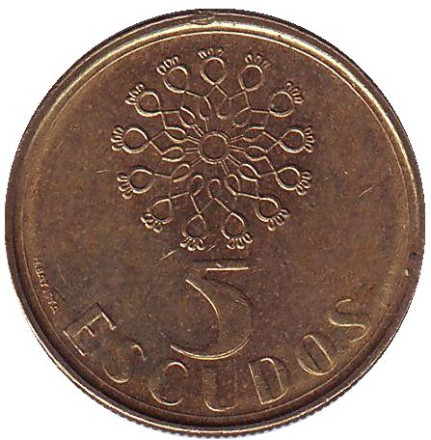 Монета 5 эскудо. 1989 год, Португалия.