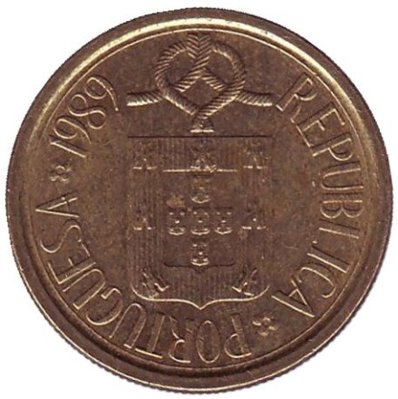 Монета 5 эскудо. 1989 год, Португалия.