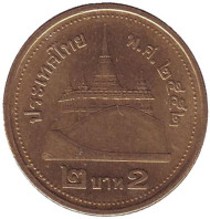 Монета 2 бата. 2009 год, Таиланд. Храм Ват-Сакет. Монета 2 бата. 2009 год, Таиланд. Храм Ват-Сакет.