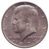 Монета 50 центов. 1977 год (D), США. Джон Кеннеди. Монета 50 центов. 1977 год (D), США. Джон Кеннеди.