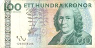 Банкнота 100 крон. 2001 год, Швеция. Карл Линней. P-65а(1). Банкнота 100 крон. 2001 год, Швеция. Карл Линней. P-65а(1).