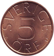 Монета 5 эре. 1981 год, Швеция. UNC. Монета 5 эре. 1981 год, Швеция. UNC.