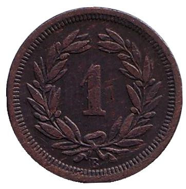 Монета 1 раппен. 1887 год, Швейцария.