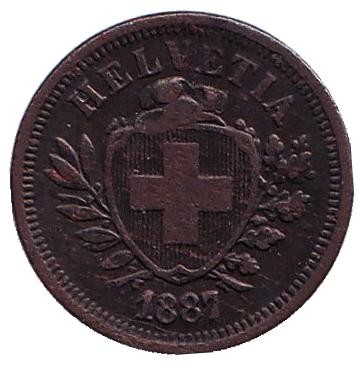 Монета 1 раппен. 1887 год, Швейцария.