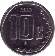 Монета 10 сентаво. 2002 год, Мексика. Монета 10 сентаво. 2002 год, Мексика.