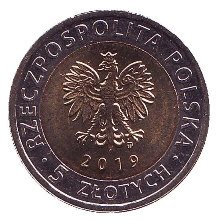 Монета 5 злотых. 2019 год, Польша. Курган освобождения. Монета 5 злотых. 2019 год, Польша. Курган освобождения.