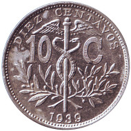 Монета 10 сентаво. 1939 год, Боливия. Монета 10 сентаво. 1939 год, Боливия.