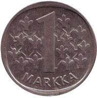 Монета 1 марка. 1990 год, Финляндия. Монета 1 марка. 1990 год, Финляндия.