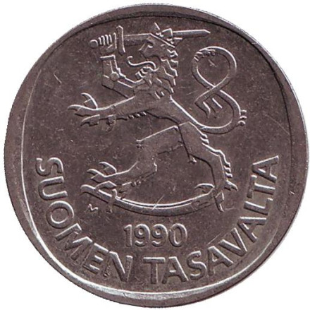 Монета 1 марка. 1990 год, Финляндия.