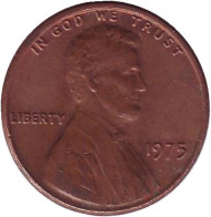 Монета 1 цент. 1975 год (P), США. Линкольн. Монета 1 цент. 1975 год (P), США. Линкольн.