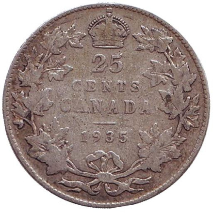 Монета 25 центов. 1935 год, Канада.