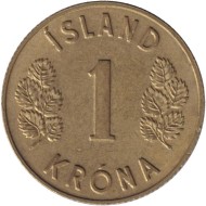 Монета 1 крона. 1973 год, Исландия. "3" с скругленным завитком. Монета 1 крона. 1973 год, Исландия. "3" с скругленным завитком.