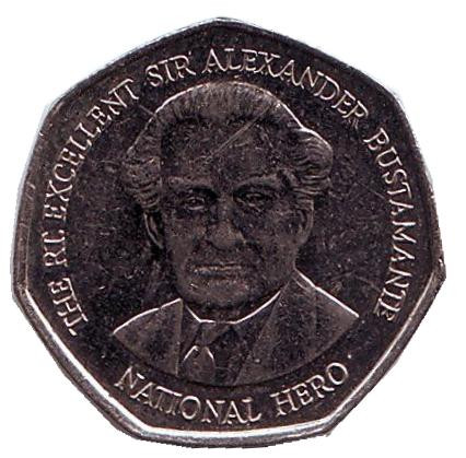 Монета 1 доллар. 2006 год, Ямайка. Александр Бустаманте - национальный герой Ямайки.