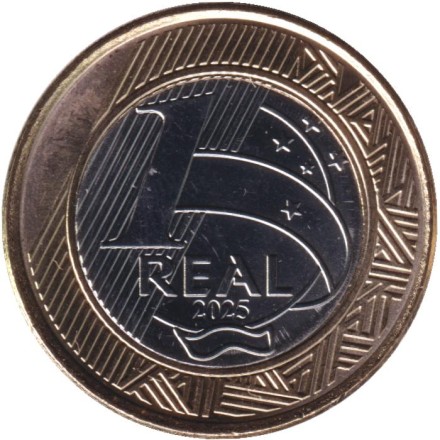 Монета 1 реал. 2025 год, Бразилия. 60 лет Национальному банку Бразилии.