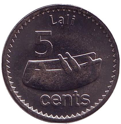 Монета 5 центов. 2013 год, Фиджи. Рыба-кролик. Фиджийский барабан.