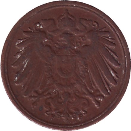 Монета 1 пфенниг. 1913 год (F), Германская империя.
