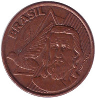 Монета 5 сентаво. 2007 год, Бразилия. Тирадентис. Монета 5 сентаво. 2007 год, Бразилия. Тирадентис.