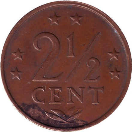 Монета 2,5 цента. 1976 год, Нидерландские Антильские острова. Состояние - VF.