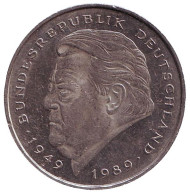 Монета 2 марки. 1992 год (A), ФРГ. Франц Йозеф Штраус.