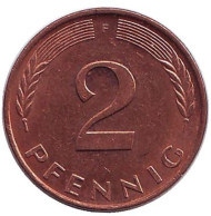 Монета 2 пфеннига. 1995 год (F), ФРГ. Дубовые листья. Монета 2 пфеннига. 1995 год (F), ФРГ. Дубовые листья.