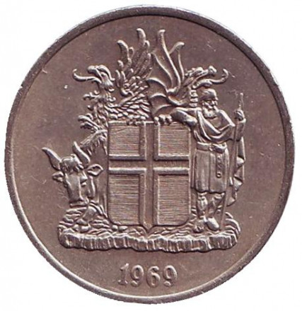 Монета 5 крон. 1969 год, Исландия. Монета 5 крон. 1969 год, Исландия.