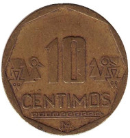 Монета 10 сентимов. 2003 год, Перу. Монета 10 сентимов. 2003 год, Перу.