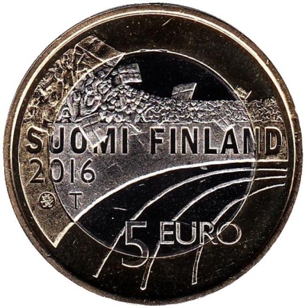 Монета 5 евро. 2016 год, Финляндия. Футбол.