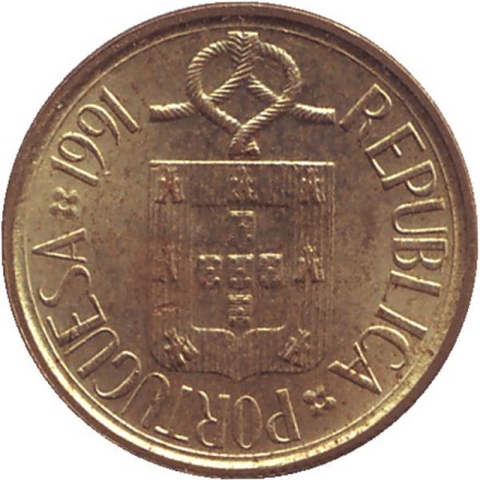 Монета 1 эскудо. 1991 год, Португалия. Монета 1 эскудо. 1991 год, Португалия.