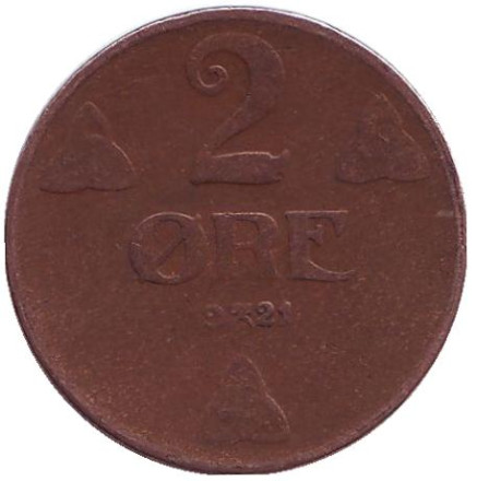 Монета 2 эре. 1921 год, Норвегия.