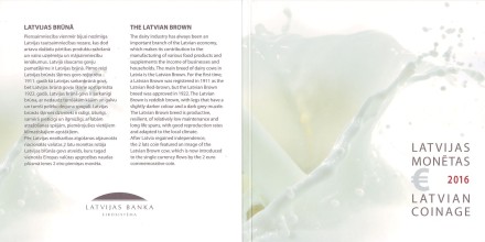 Корова. Набор монет евро в буклете (9 шт.), 2016 год, Латвия. Корова. Набор монет евро в буклете (9 шт.), 2016 год, Латвия.