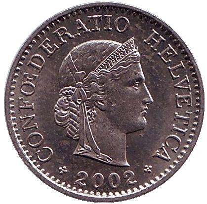 Монета 10 раппенов. 2002 год, Швейцария. Монета 10 раппенов. 2002 год, Швейцария.