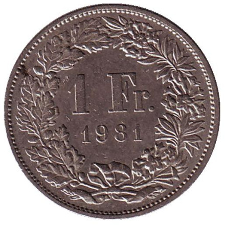 Монета 1 франк. 1981 год, Швейцария. Гельвеция.