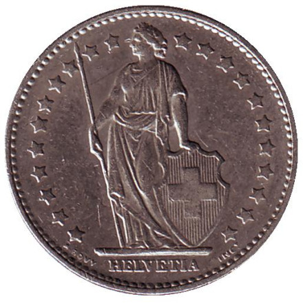 Монета 1 франк. 1981 год, Швейцария. Гельвеция.