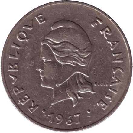 Монета 50 франков. 1967 год, Новая Каледония. Хижина островитян. Монета 50 франков. 1967 год, Новая Каледония. Хижина островитян.