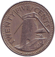 Монета 25 центов. 1978 год, Барбадос. Сахарная мельница Моргана Льюиса. Монета 25 центов. 1978 год, Барбадос. Сахарная мельница Моргана Льюиса.