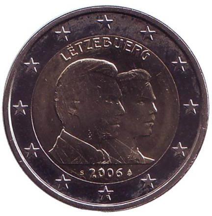 Монета 2 евро, 2006 год, Люксембург. 25-летие принца Гийома.