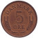 Монета 5 эре. 1969 год, Дания. Монета 5 эре. 1969 год, Дания.