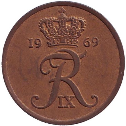 Монета 5 эре. 1969 год, Дания. Монета 5 эре. 1969 год, Дания.