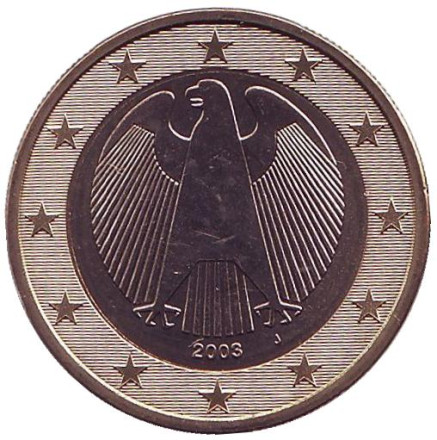 Монета 1 евро. 2003 год (J), Германия.