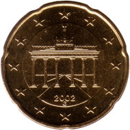 Монета 20 центов. 2002 год (G), Германия. Монета 20 центов. 2002 год (G), Германия.
